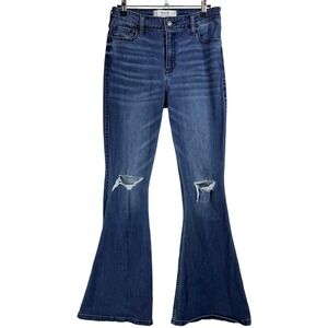 Hollister High-Rise Flare Distressed Dark Wash Jeans Womens 8R W29 Regular